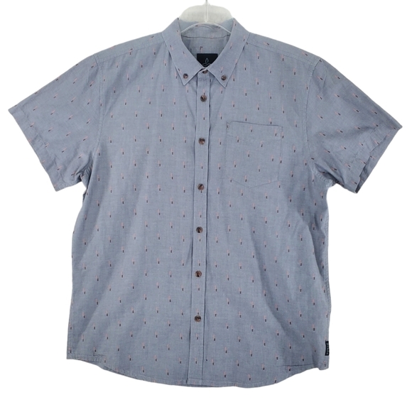 Prana Organic Cotton Shirt Mens L Gray Button Down Short Sleeves Standard Fit - Picture 10 of 11